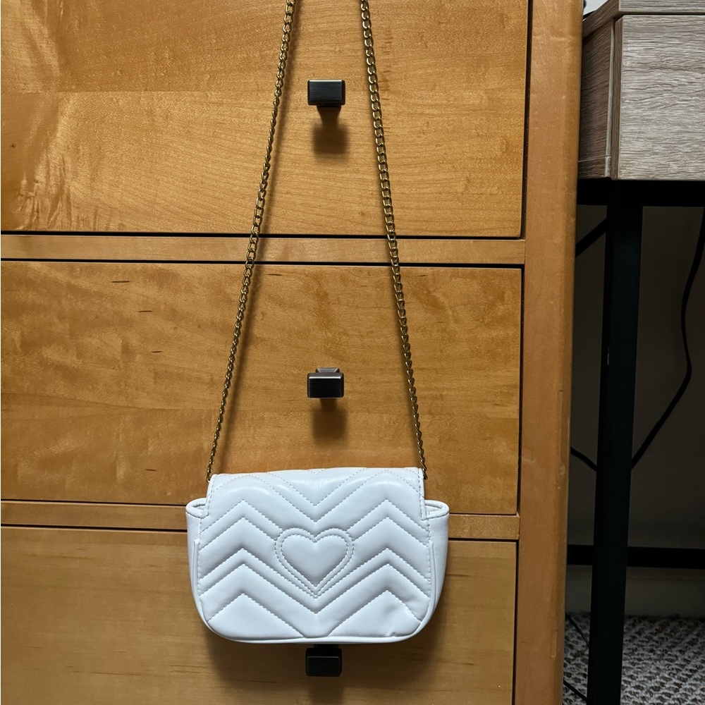 Stylish White Quilted Heart Crossbody Bag